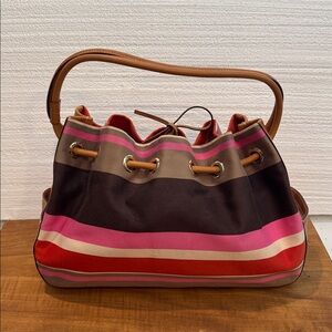 Vintage Kate Spade New York Striped Canvas Bucket Bag – Pink, Brown & Orange